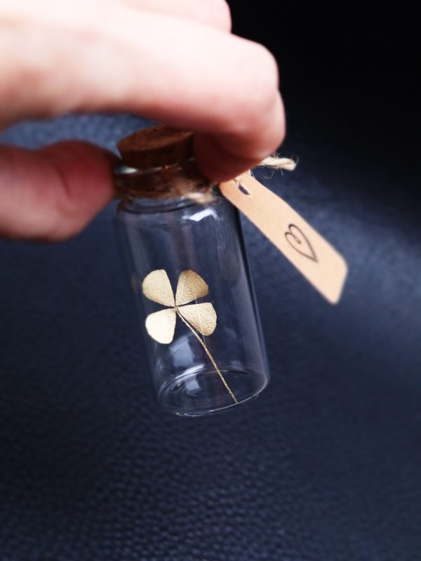 Gift Lucky Charm Real 4 Leaf Clover Gold Good Luck